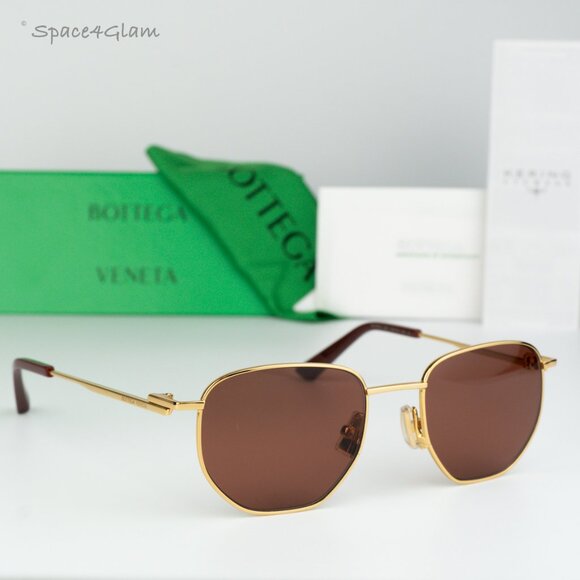 Bottega Veneta Accessories - BRAND NEW Bottega Veneta BV1301S 003 Gold Brown Split Panthos Unisex Sunglasses